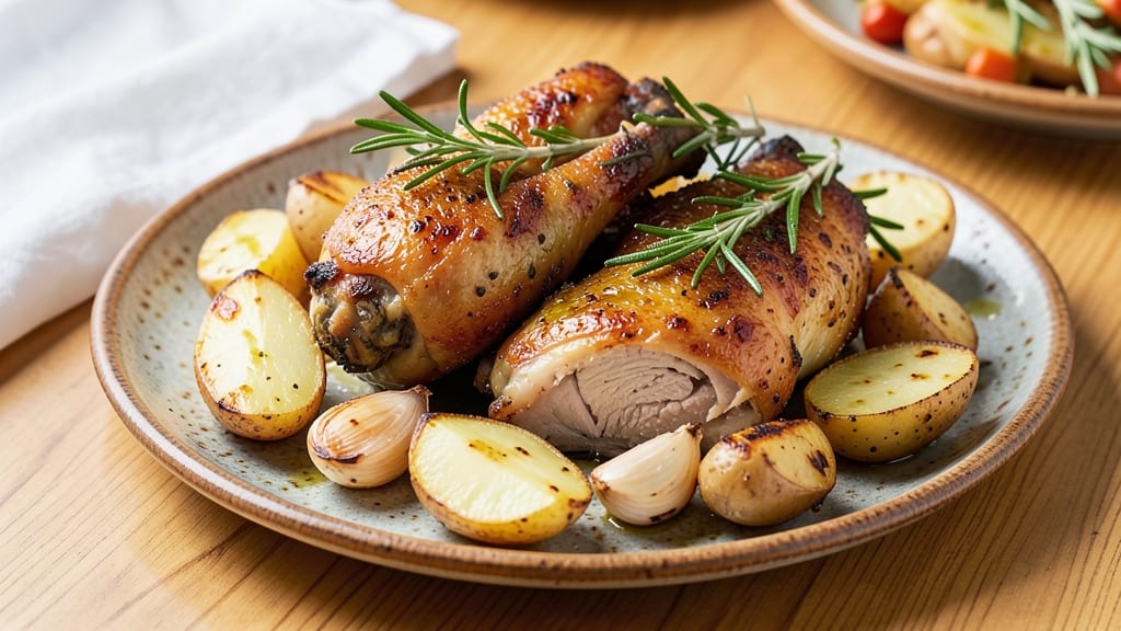 Baked Chicken Legs And Potatoes Recipe: Crispy Skin, Fluffy Spuds in One Pan