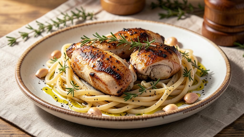 Baked Spaghetti Squash And Chicken Recipe: Roasted Squash "Noodles" With Juicy Herb Chicken