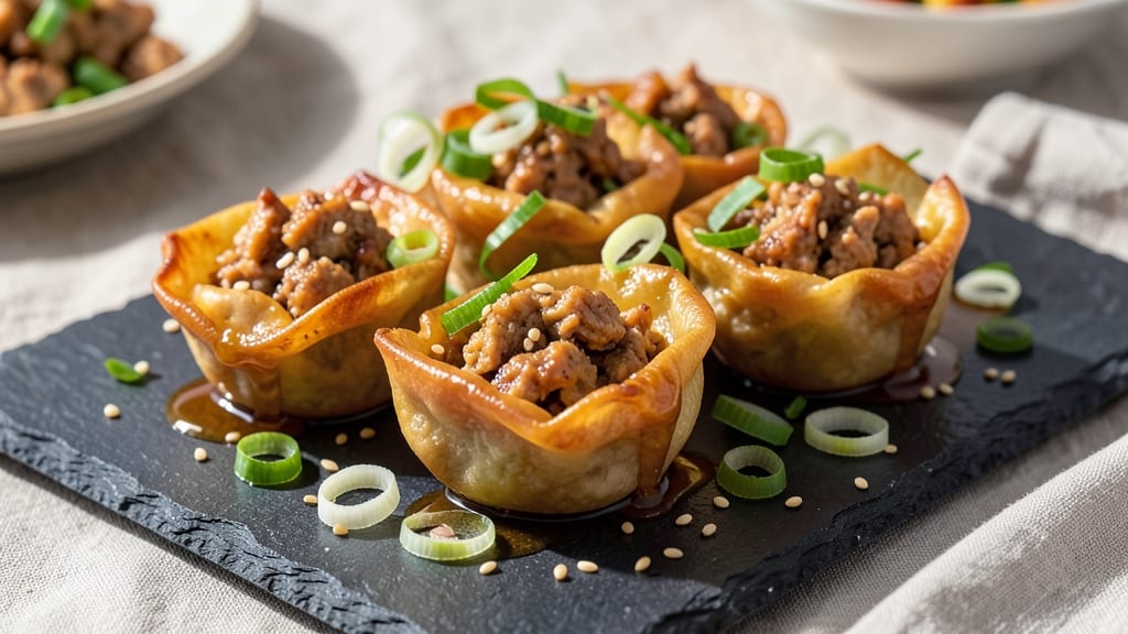 Baked Chicken Wonton Recipe: Crispy Wonton Shells With Juicy Chicken Filling