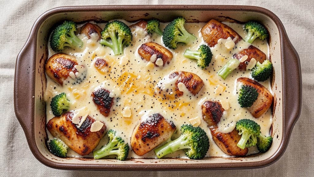 Campbell's Chicken and Broccoli Bake Recipe: Crispy Celery Crown Over Creamy Mushroom Noodles
