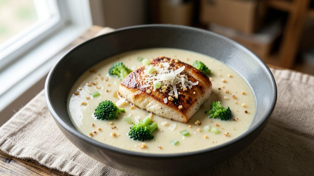 Campbell's Cream of Broccoli Soup and Chicken Recipe: Celery-Crusted Chicken Over Silky Creamy Broth