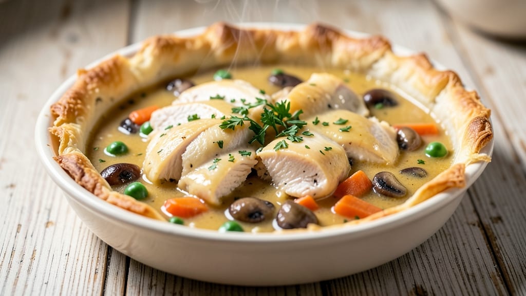 Campbell's Cream of Chicken Chicken Pot Pie Recipe: Crispy Celery Crown Over Creamy Egg Noodles