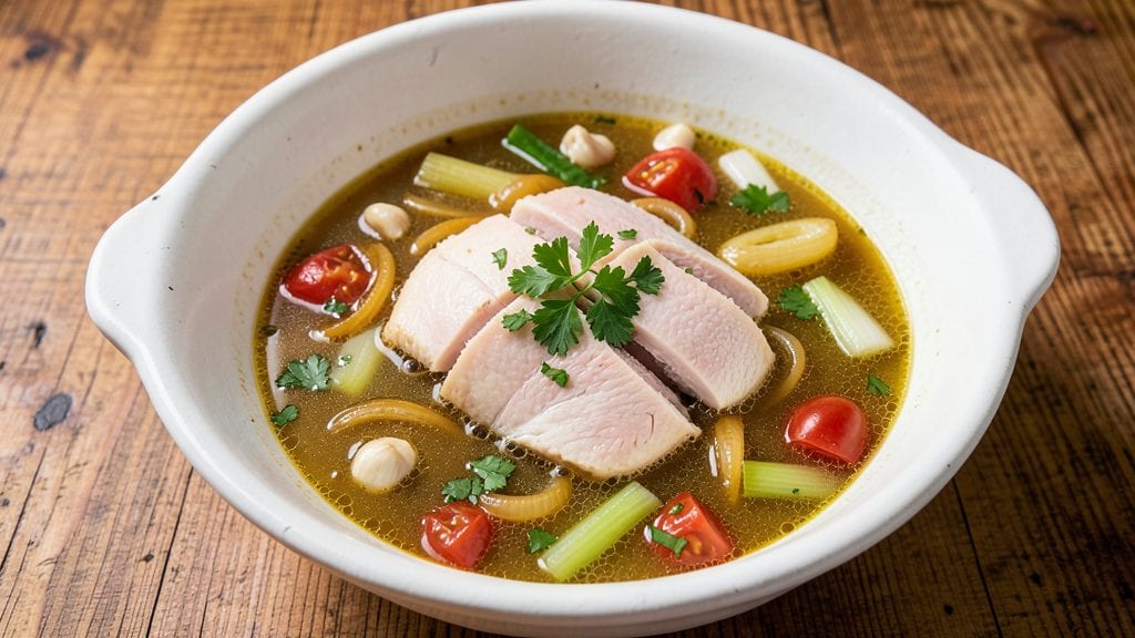 Carrabba's Copycat Chicken Soup Recipe: Crispy Celery Crown Over Creamy Mushroom Noodles