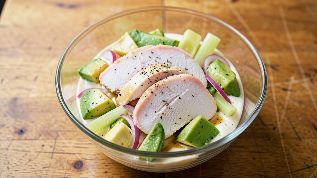 Chicken Salad Chick Classic Carol Copycat Recipe: Crunchy Celery Crown Over Creamy Avocado Base