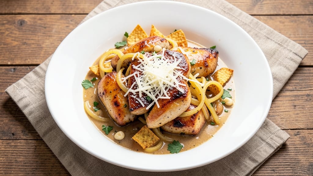 Chili's Monterey Chicken Copycat Recipe: Crispy Celery Crown Over Creamy Mushroom Noodles