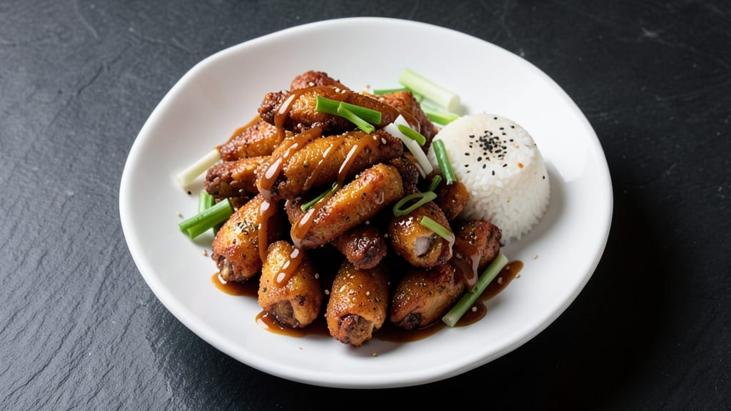 Chinese Takeout Fried Chicken Wings Recipe: Crispy Celery Crown Over Silky Mushroom Sauce