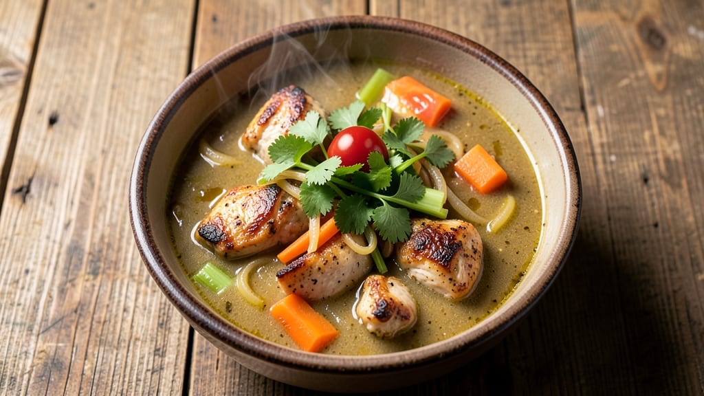 Chuy's Copycat Chicken Tortilla Soup Recipe: Crispy Celery Top Over Creamy Tomato-Basil Broth