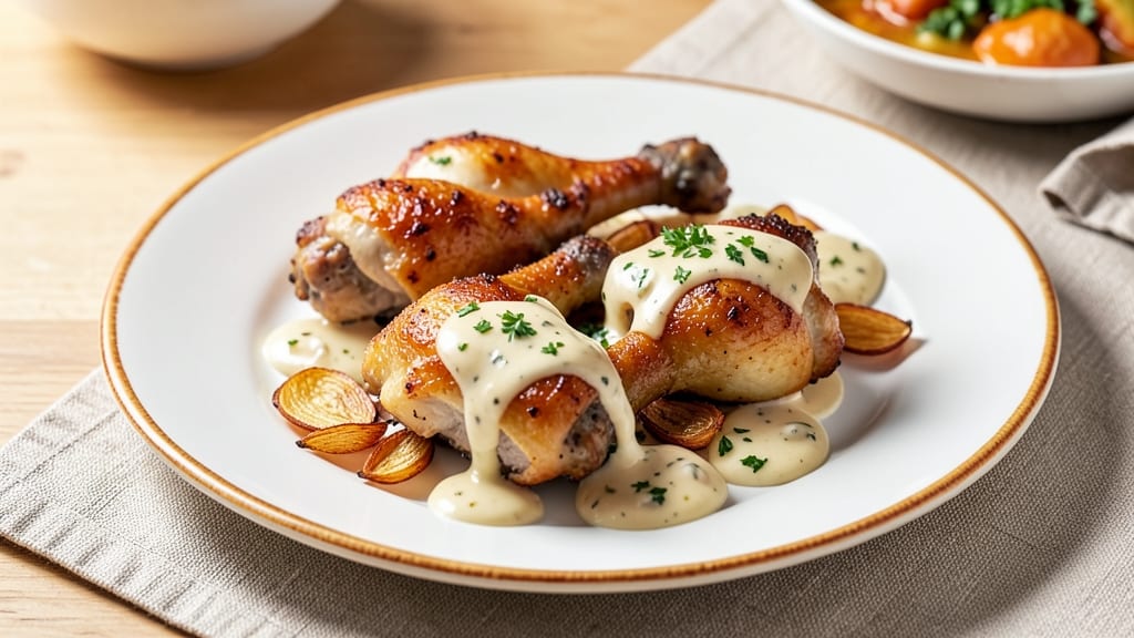 Baked Chicken Legs With Cream Of Chicken Recipe: Creamy-Sauced Crispy Skin and Juicy Meat