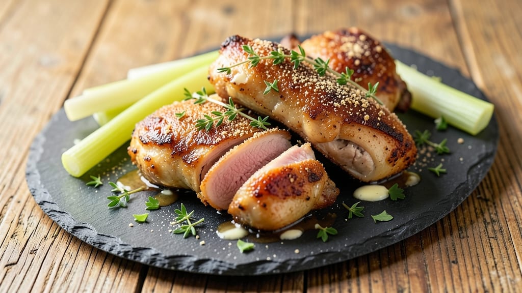 Jamie Oliver's Trevor's Chicken Recipe: Crispy Celery Crown Over Creamy Mushroom Gravy