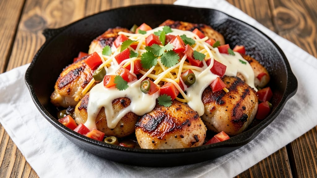 Rotel King Ranch Chicken Recipe: One-Pan Cheesy Crunch Over Creamy Mushroom Sauce